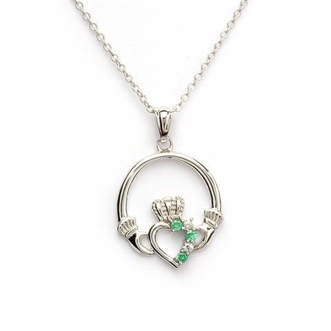 Claddagh Necklace with Green Crystals - ShanOre