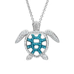 Silver and Blue Crystal Sea Turtle Necklace - ShanOre