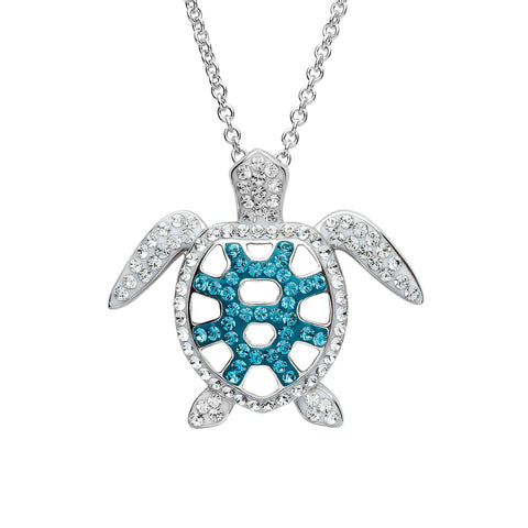 Silver and Blue Crystal Sea Turtle Necklace - ShanOre