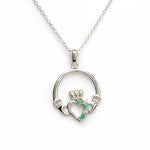 Claddagh Necklace with Green Crystals