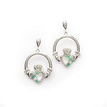 Claddagh Drop Earrings with Green Crystals - ShanOre