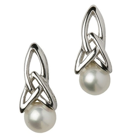 Silver Trinity Pearl Earrings