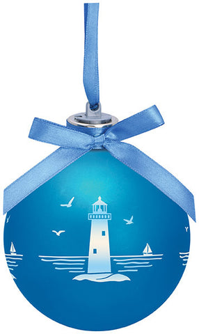 Frosted Lighthouse Light Up Glass Ornament