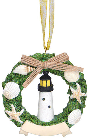 Lighthouse in Wreath Ornament