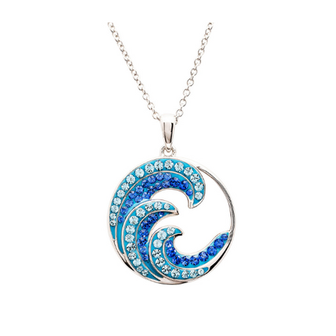 SS Saphire/Aqua Crystal Wave Necklace