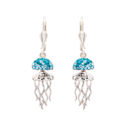 SS Aqua Crystal Jellyfish Drop Earrings - Sterling Silver - ShanOre
