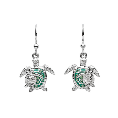 SW Crystal Turtle and Baby Drop Earrings - Sterling Silver - ShanOre