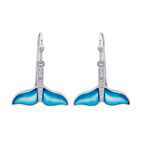 SW Aqua MOP Whale Tail Lever Back Earrings - Sterling Silver - ShanOre