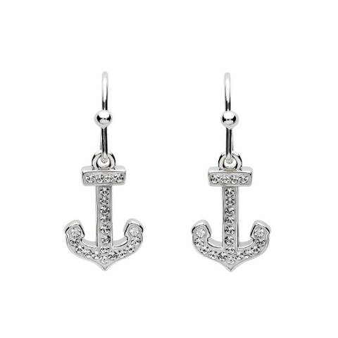 SW Crystal Anchor Drop Earrings - Sterling Silver - ShanOre