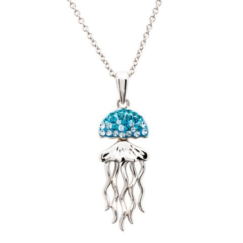 SS Aqua Crystal Jellyfish Necklace - Sterling Silver - ShanOre