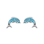 SS Aqua SW Crystal Dolphin Stud Earrings