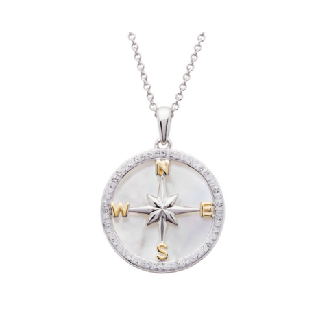 SW MOP Compass Pendant - Sterling Silver - ShanOre