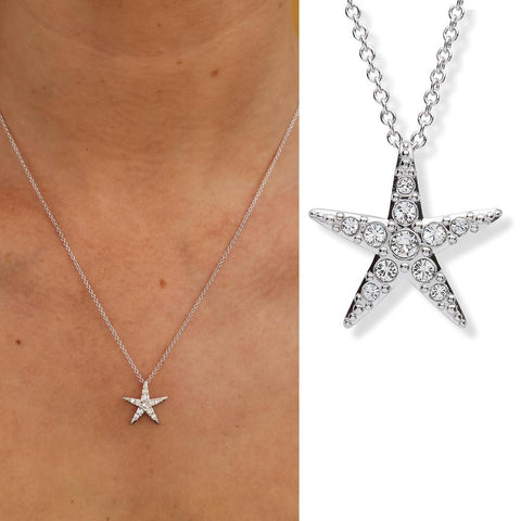 SS Medium White SW Crystal Star Fish Necklace