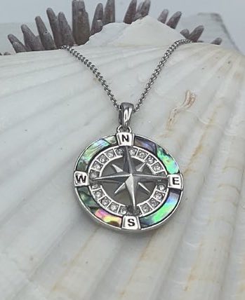 SS Swarovski Compass with Abalone Necklace