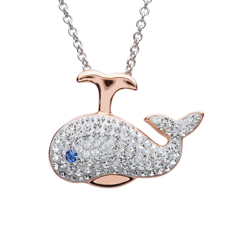 White and Rose Gold Whale Necklace